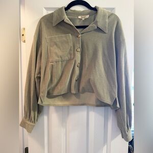 Madewell Sage Green Ribbed-Neck Button Up Blouse